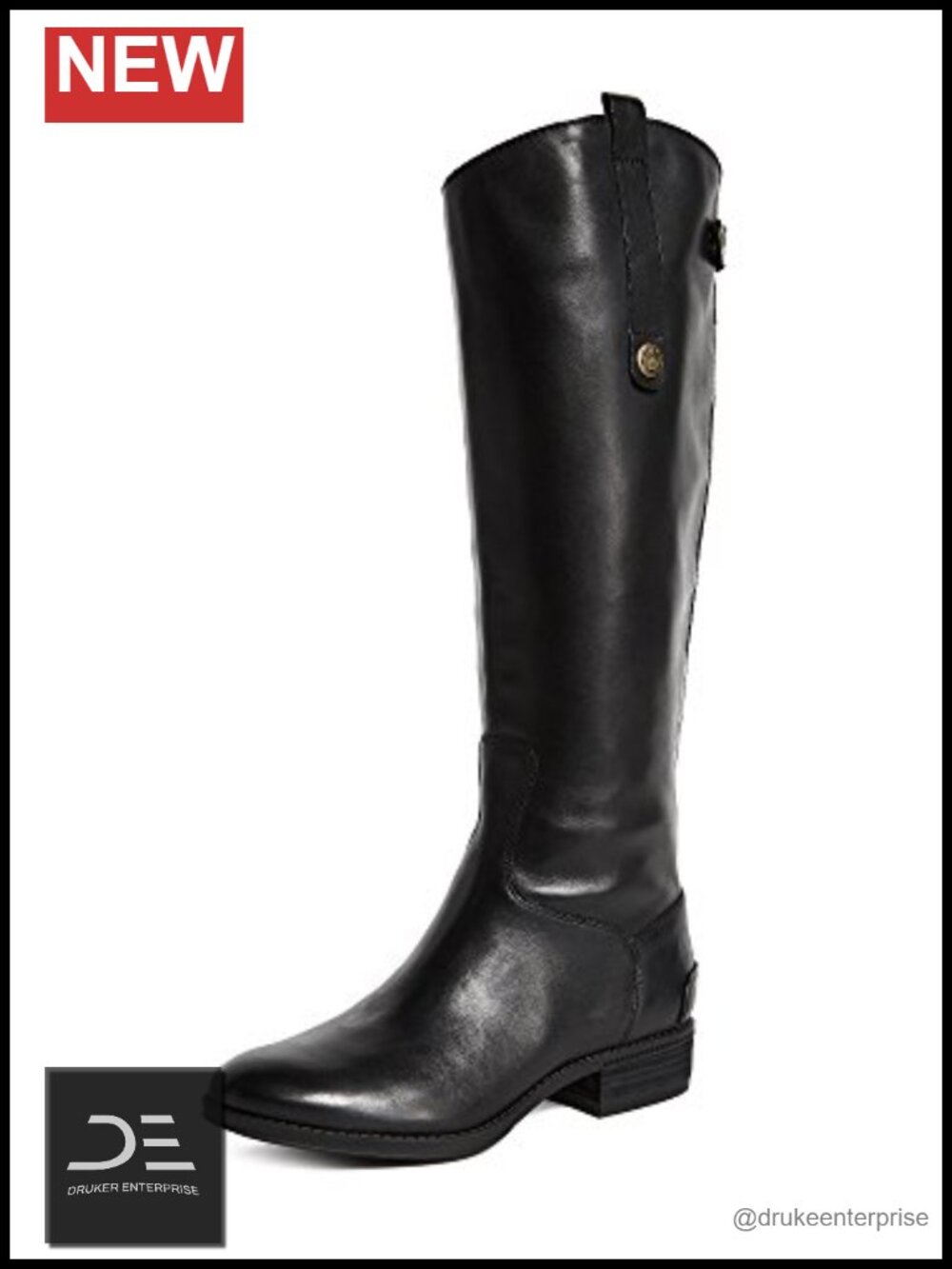 Women's Leather Knee-High Riding Boots Snap Strap Zip